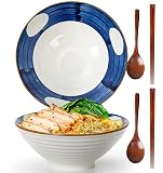 TuYines Ceramiczna miska do ramenu, zestaw 2 sztuk, miski na makaron, 1200 ml, z pałeczkami i łyżkami (Styl 1)