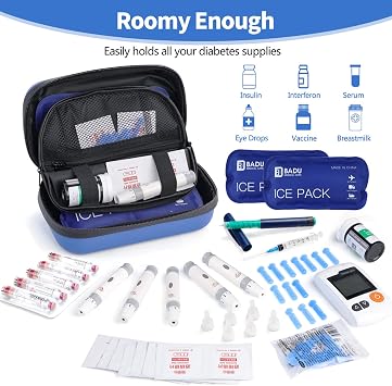 Insulin Cooler Travel Case TSA Approved Refrigerated Medicine Cooler for Travel w/Thermometer Temperature Diabetic Case w/2 Reusable Ice Packs for Daily Life Trip, Blue