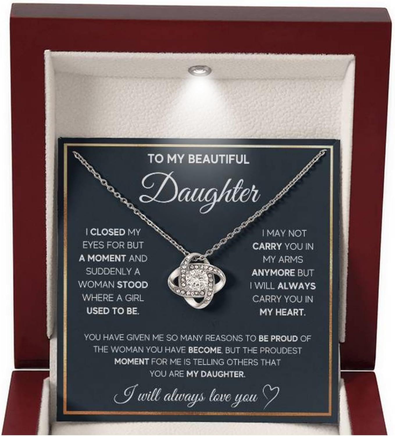 To My Beautiful Daughter Necklace from Mom & Dad | Cubic Zirconia Pendant with Heartfelt Message Card & Gift Box | Daughter Birthday, Graduation, Christmas Jewelry Gift from Parents