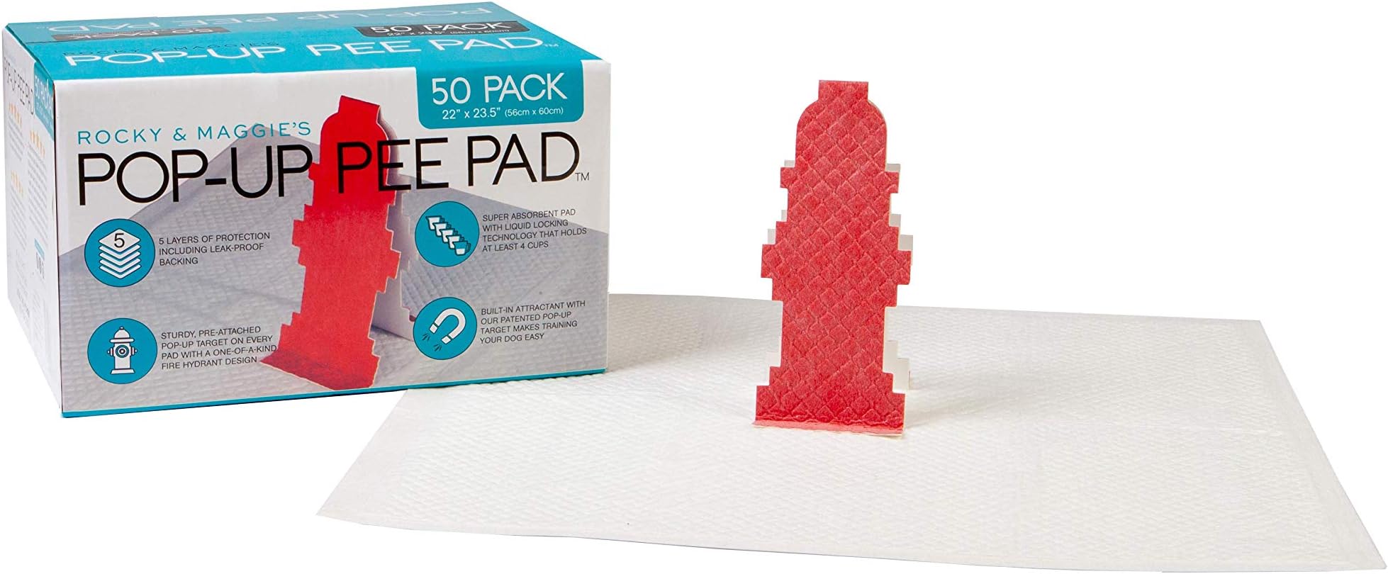 Pop-Up Pee Pad, Male Dog Puppy Pads with Hydrant Target, 50 Pads/Box