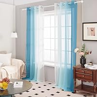 Deconovo Áttetsző Függöny Szett, Kék Fényáteresztő Voile Sötétítő Fülekkel, 245x140 cm, 2 db, Mosható Poliészter Erkély Függöny 2