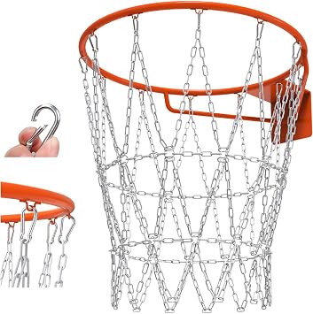 KingDolly Chain Basketball Net Heavy Duty, Metal Basketball Net Replacement | Chain Net for Basketball Hoop with 12 Hooks, Tool-Free Setup, Rust-Proof Carbon Steel Basketball Net, Fit for Standard Rim