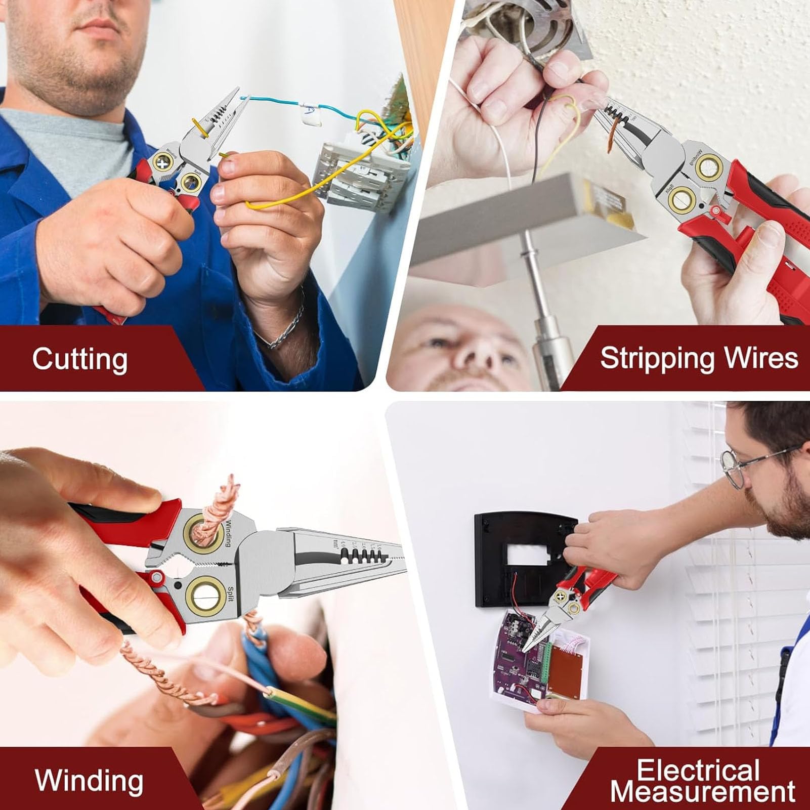 Pelacables 8 en 1 con probador de tensión, pinza eléctrica profesional multifuncional con cortacables y engarzado, herramientas de separación, pelado de cables (Verde)