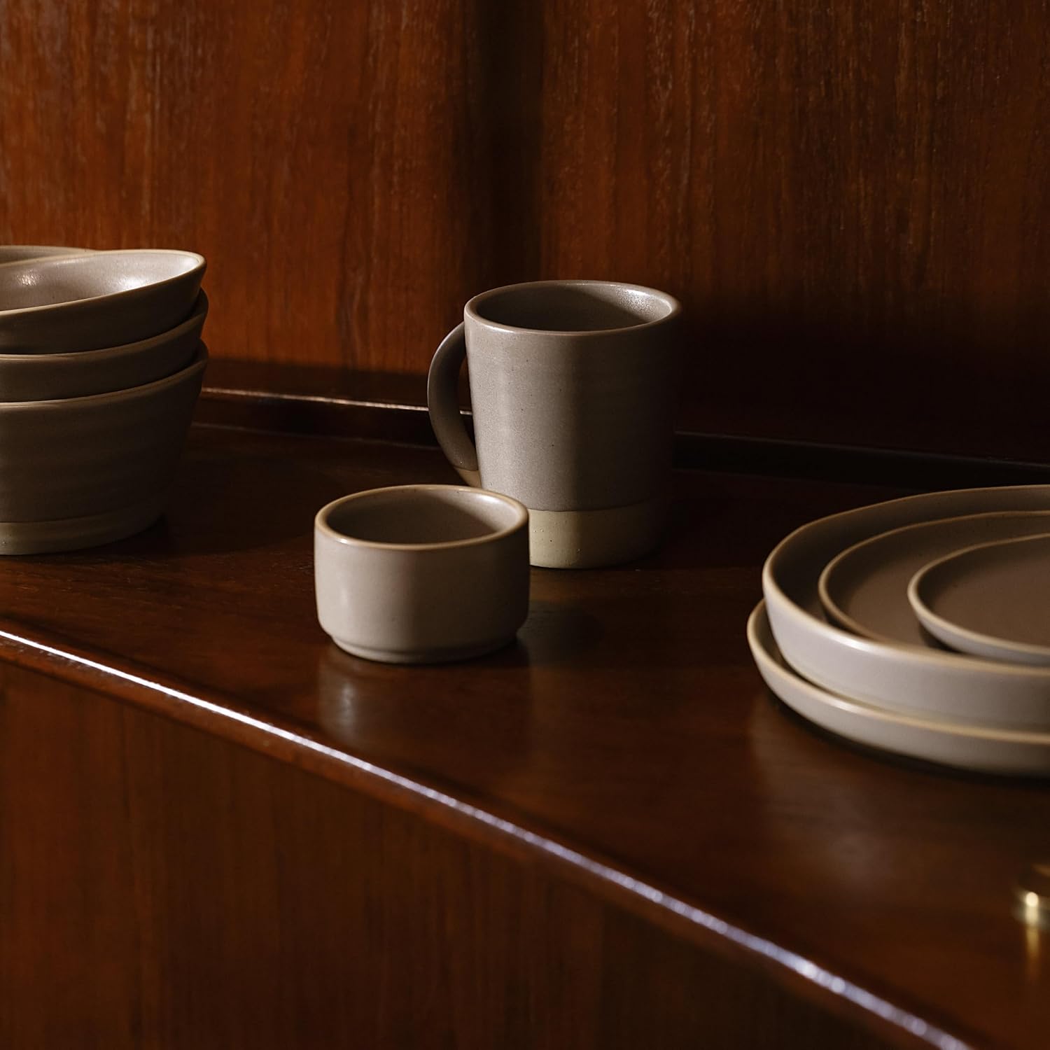 MORA Medium Dishes Set of 4, 35oz Ceramic Pottery Pasta Plate/Wide Bowls - Microwave, Oven and Dishwasher Safe - Dusk