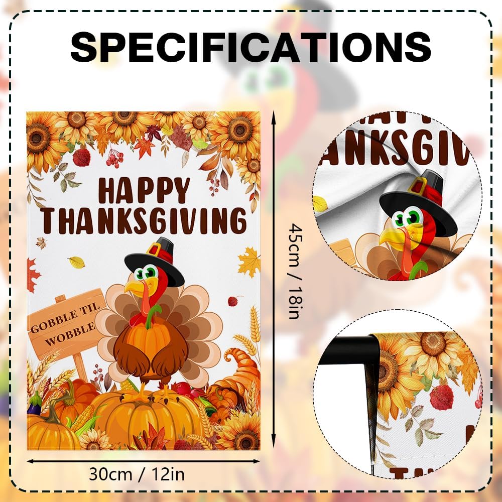 MEHOFOND Fall Happy Thanksgiving Garden Flag, Double Sided for Outside Pumpkin Turkey Gobble Til Wobble Maple Leaves Give Thanks Turkey Seasonal Autumn Yard Decoration 12x18in - Image 2