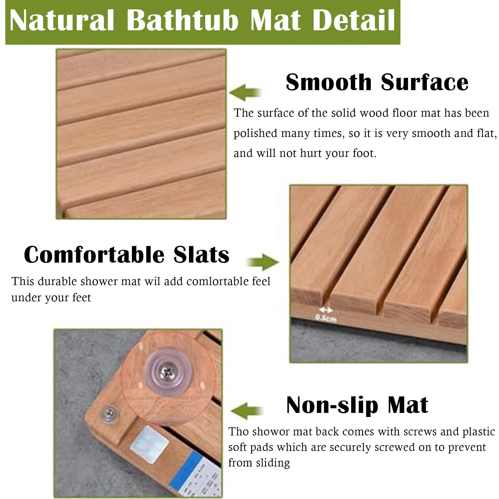tarima Ducha 30 50 70 90 110 120 Cm De Longitud Alfombrilla De Baño De Madera, Alfombrilla De Ducha Personalizable con Almohadilla Ducha Antideslizante