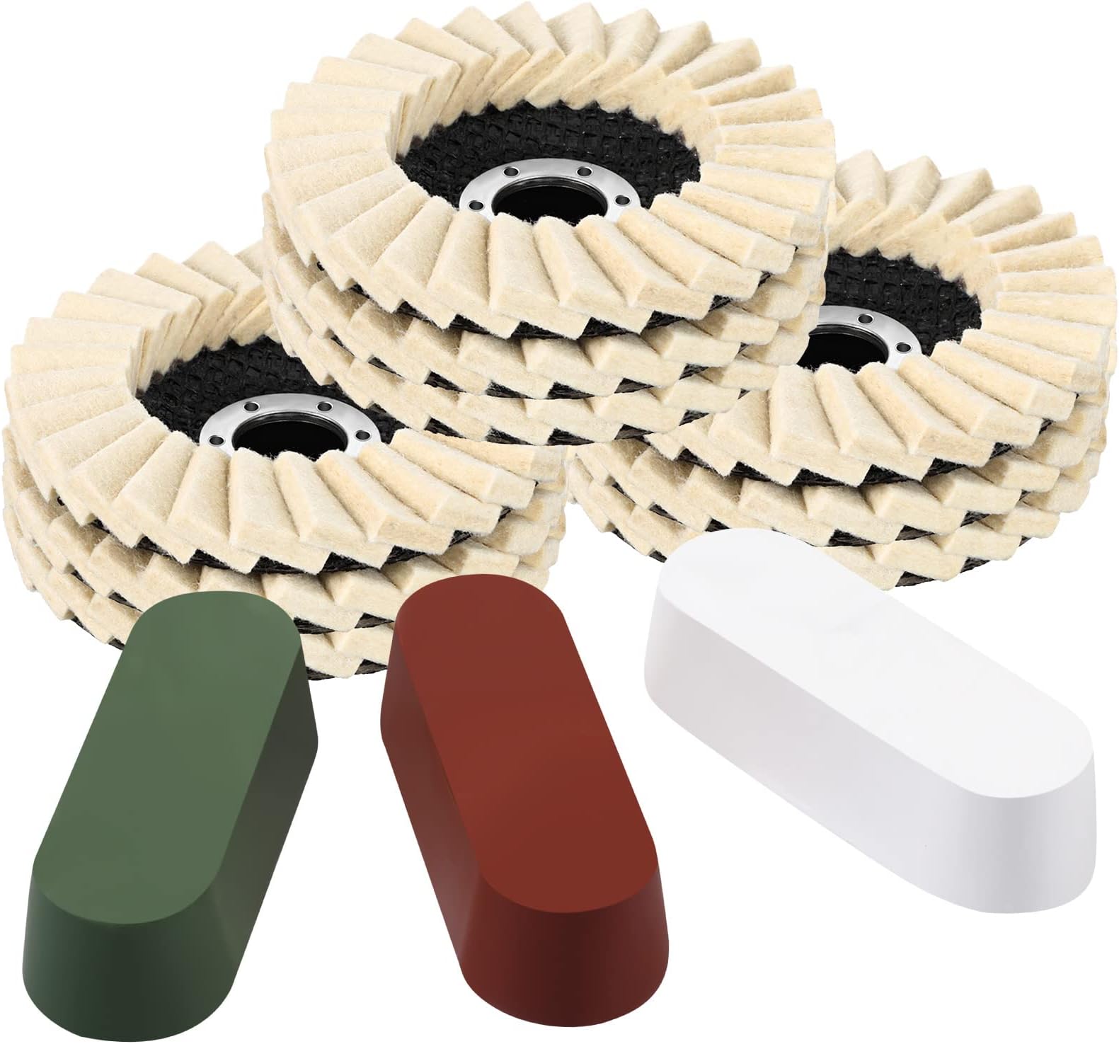 12 Pcs Angle Grinder Buffing Wheel Stainless Steel Polishing Kit Include 9 Pcs Felt Flap Disc 4-1/2 x 7/8 Inch Arbor Buffing Wheel and 3 Polishing Compound for Angle Grinder