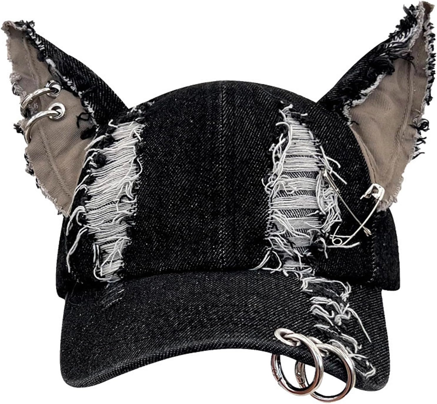 Ring Trucker Hat Kattenoor Baseball Cap Dames Dark Punk Distressed Denim Baseball Cap Esthetische Hoed Cap Rood Blauw