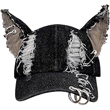 Ring Trucker Hat Cat Ear Baseball Cap Women Dark Punk Distressed Denim Baseball Cap Aesthetic Hat Unisex Cap