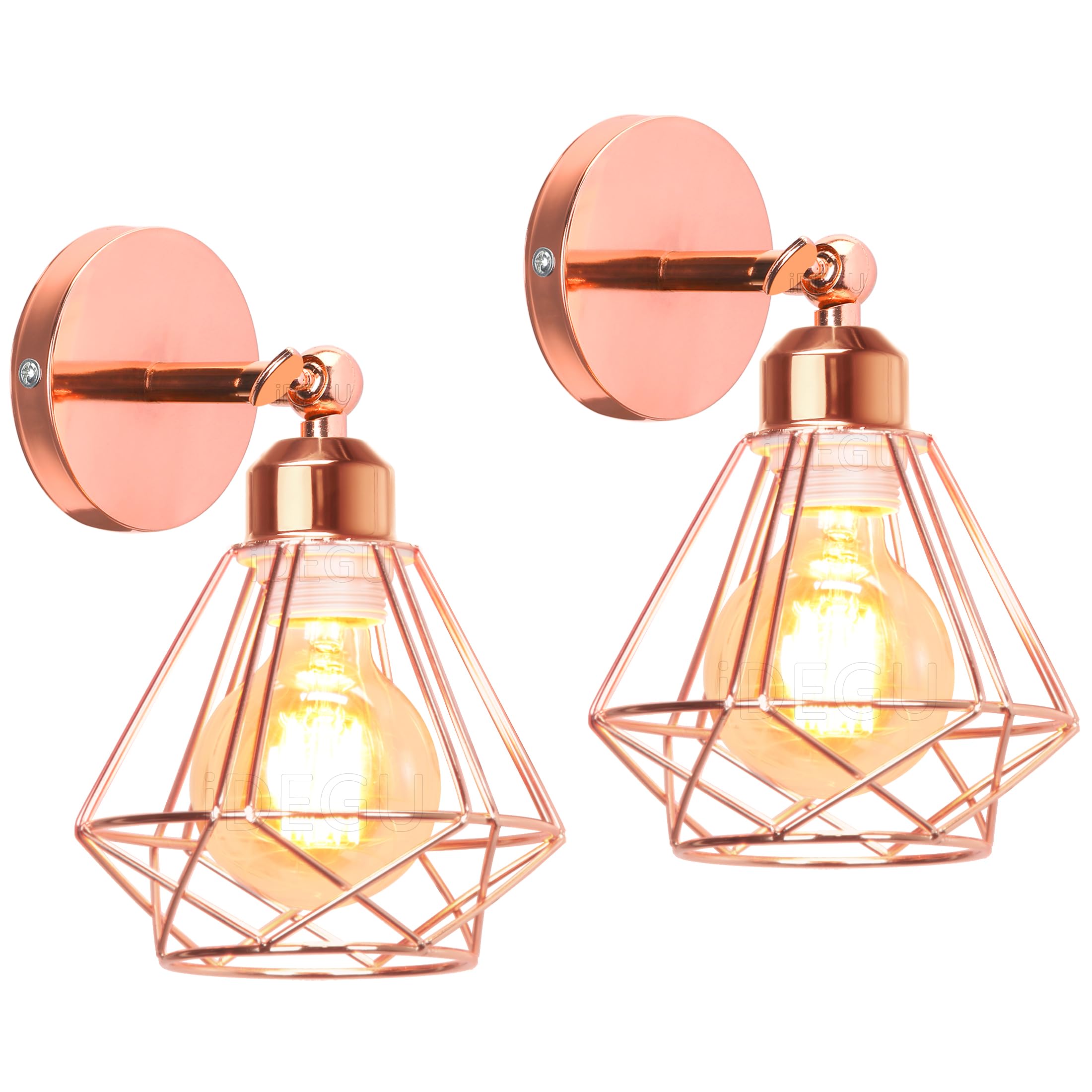 iDEGU Set of 2 Wall Lights Industrial Design Cage Wall Lamp in Metal Adjustable Vintage Indoor Wall Sconce E27 Ceiling Light for Bedroom, Hallway, Living Room (16cm, Type C, Rose Gold) — image 1