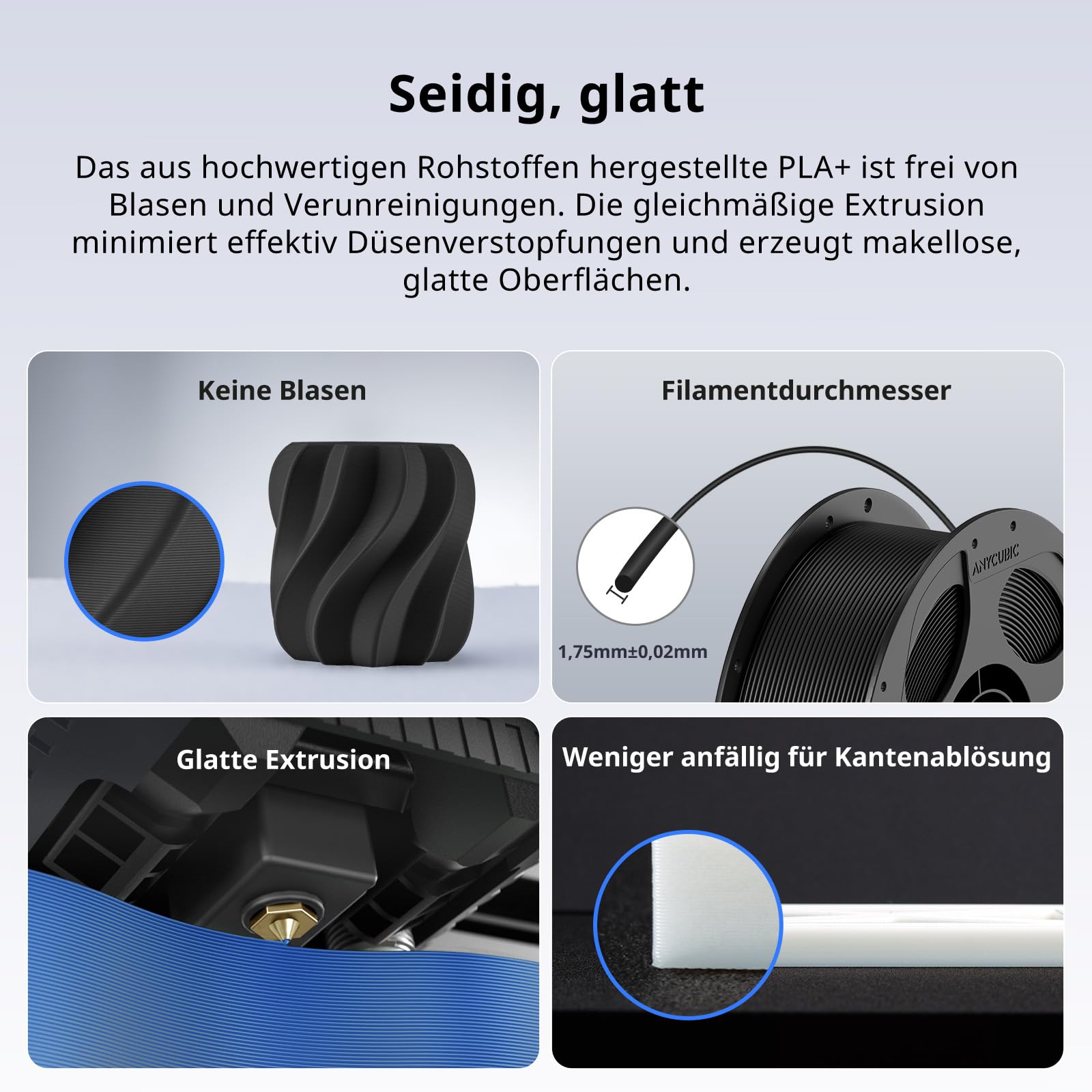 ANYCUBIC PLA+ Filament 1.75mm, PLA Plus, Maßgenauigkeit +/-0,02mm, Hohe Zähigkeit und Präzision -3D-Druckmaterialien, Intelligente Identifikation,1KG Schwarz