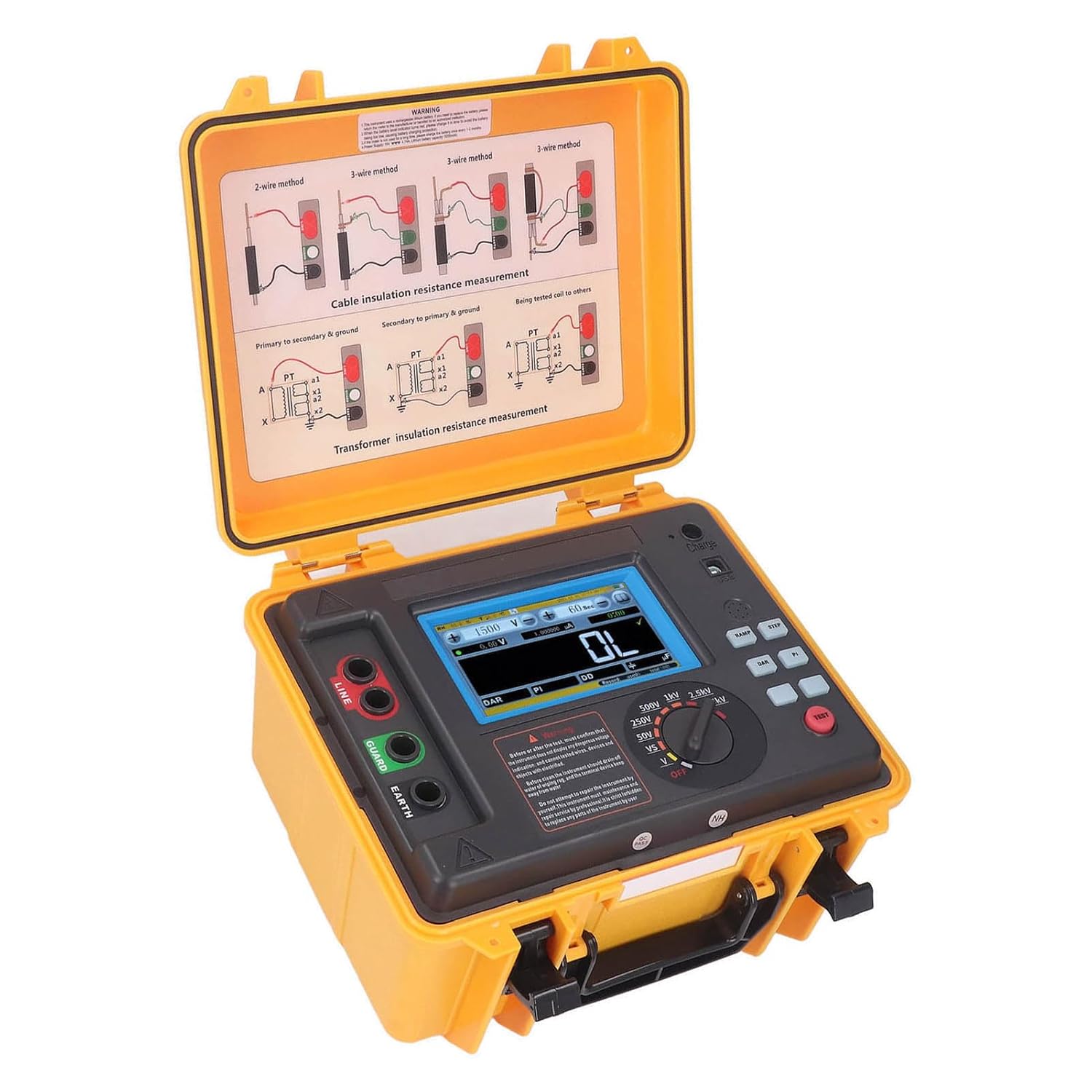 Insulation Tester, 100~240V Knock Humanized Shock Proof Earth Ground Tester Clear Display High Voltage with Wiring Diagram for Home (US Plug)