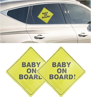 2PCS Baby On Board Sticker for Cars, 5" by 5" Baby on Board Stickers Sign Automotive Warning Decal, See-Through When Reversing Safety Strong Adhesive Auto Window Sticker (Style 02)