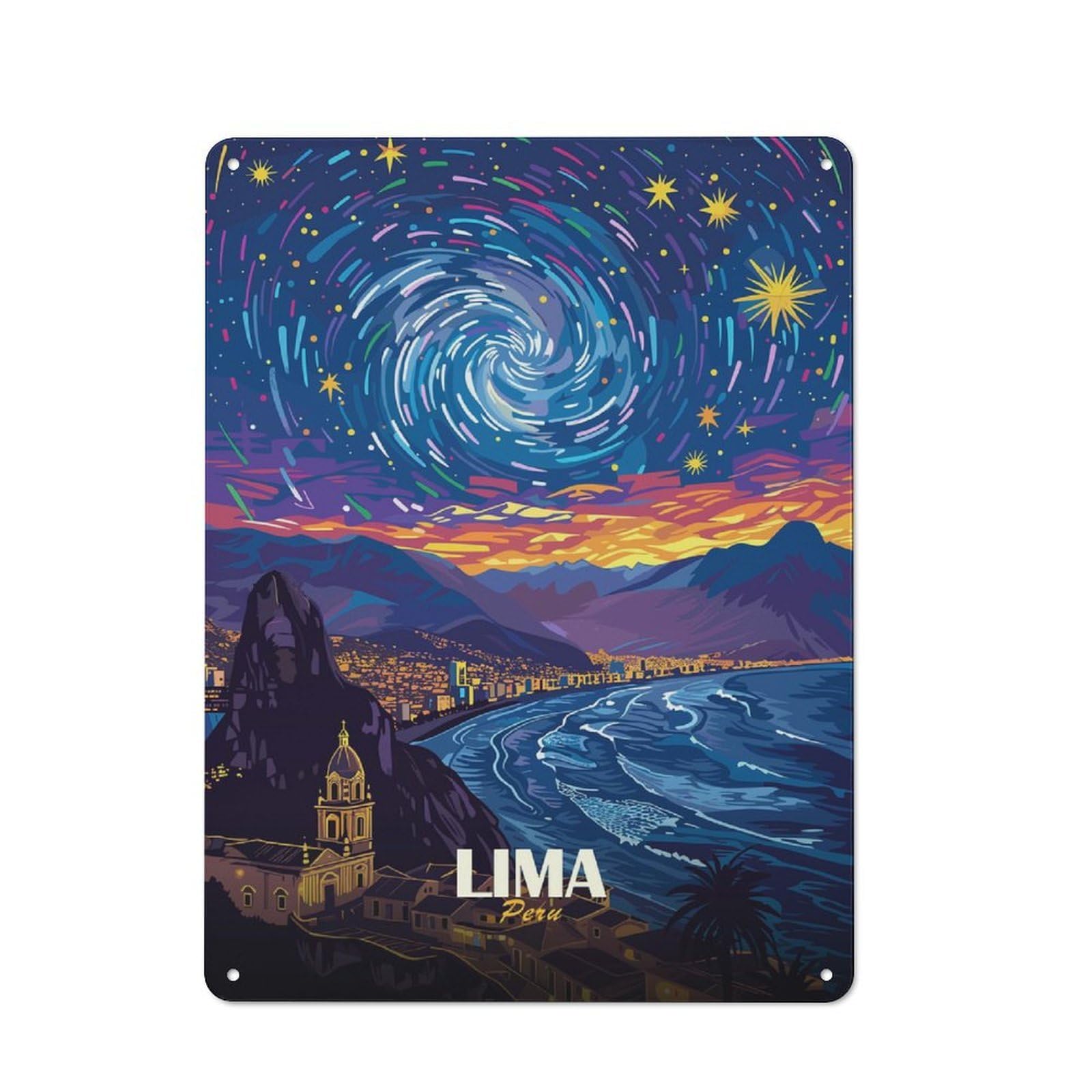 Metal Wall Sign 40x30cm Featuring Lima Peru Travel Poster Art for Café Or Home Bar, A Decorative Gift for A Newly Furnished Café And Home Bar