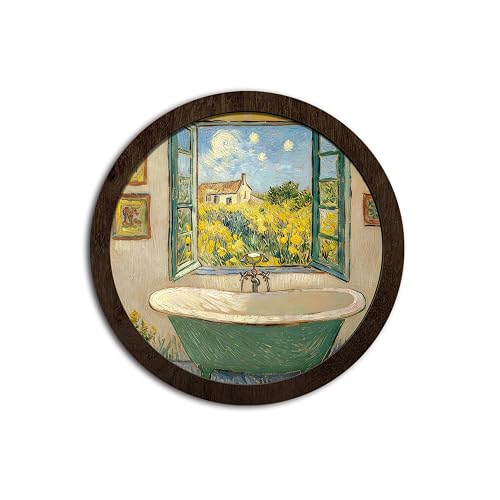 CFFJLHN Bathroom Wall Art Decor, Round Wood Hanging Wall Decor,