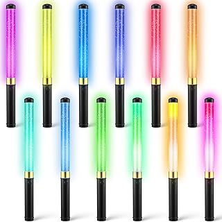 12 Pcs Glow Sticks Reusable 15 Colors LED Light up Stick Bulk Glow in the Dark Party Supplies Flashing Bright Lightsticks with Aaa Battery Powered for Concert Halloween Carnival (Black)