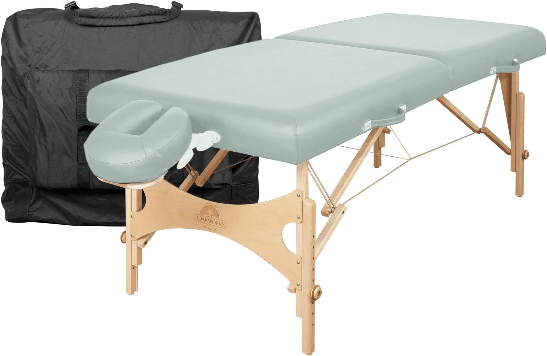 Oakworks Portable Massage Table NOVA Package, Sage (light green), Professional Spa-Level Comfort, W/Face Rest Cradle & Boiance Face Rest, Carry Case, 24"-34" Height Range, 29"