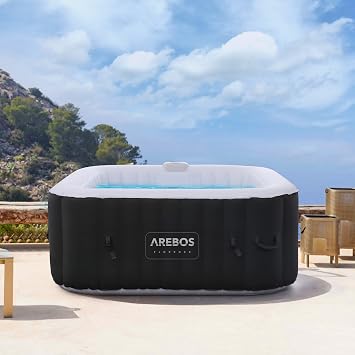 Arebos Florence Whirlpool | Inflatable | Indoor & Outdoor | 4 People | 100 Massage Jets | with Heating | 600 Litres | Includes Cover | Bubble Spa & Wellness Massage