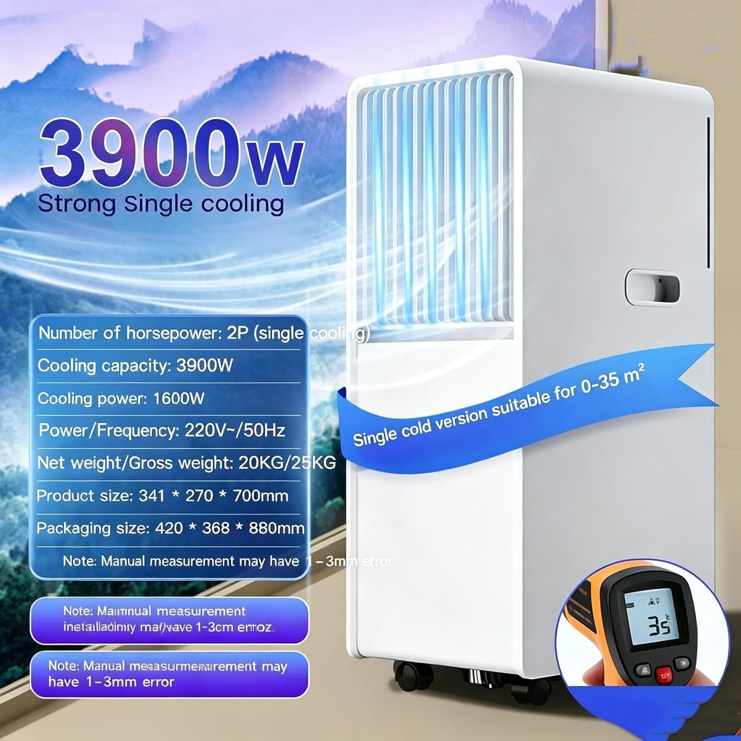 Aire Acondicionado Portátil 5000 BTU para Habitación Pequeña, Silencioso, Mando a Distancia, Temporizador 24H, Kit de Extracción para Ventana con Montaje Rápido, Style 5, 14000 BTU