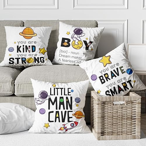 Miniatura 3 de Juego de 4 fundas de almohada para el espacio exterior, decoración de habitación de niños, planeta astronauta, fundas de almohada para guardería,