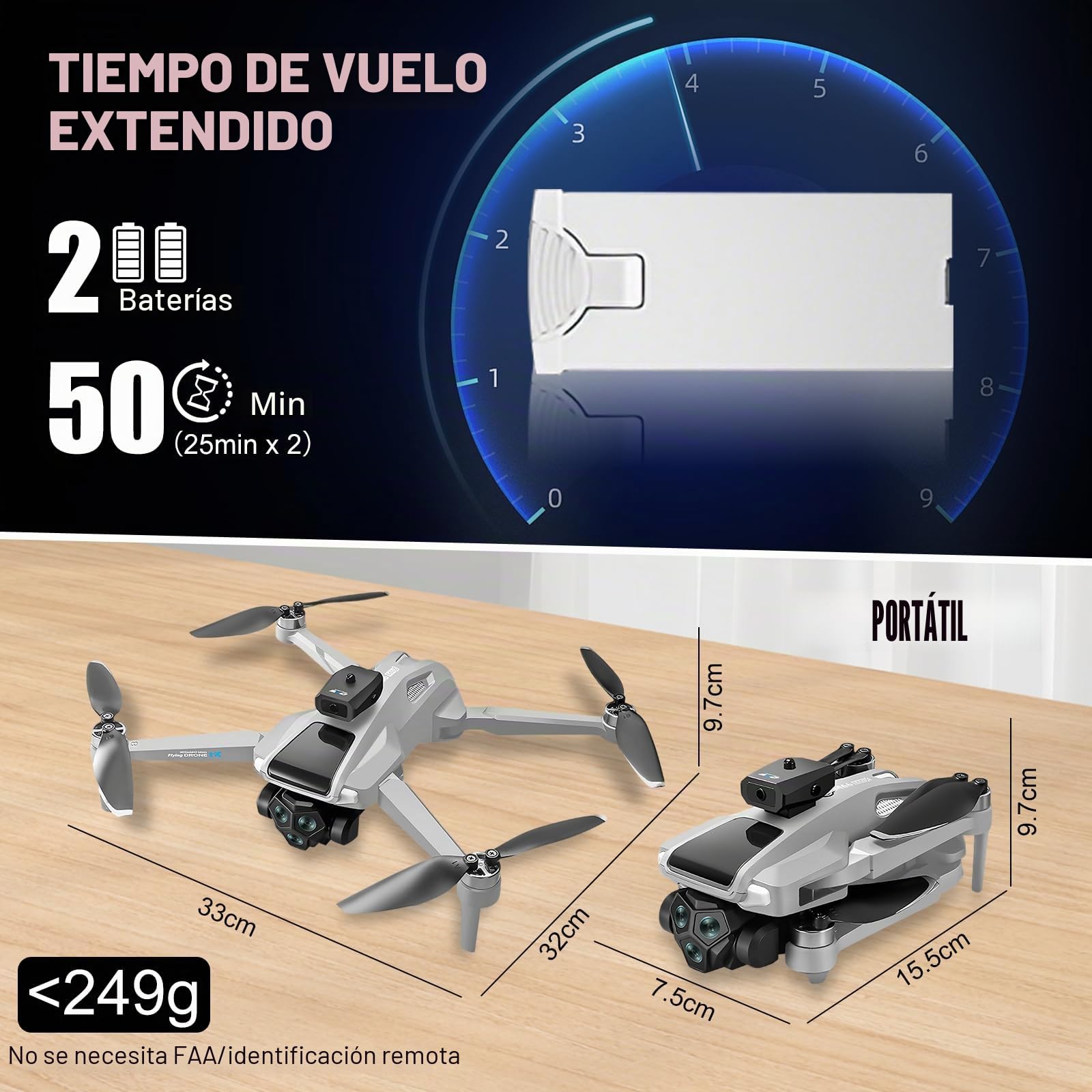 OBEST Drone GPS con Cámara 4K Adultos,Dron FPV con Pantalla 4.5" y 4GB | 2 Batería 50Min, Estabilizador Auto Seguimiento Retorno Follow Me Sígueme, 5G WIFI RC Helicóptero Plegable Gris