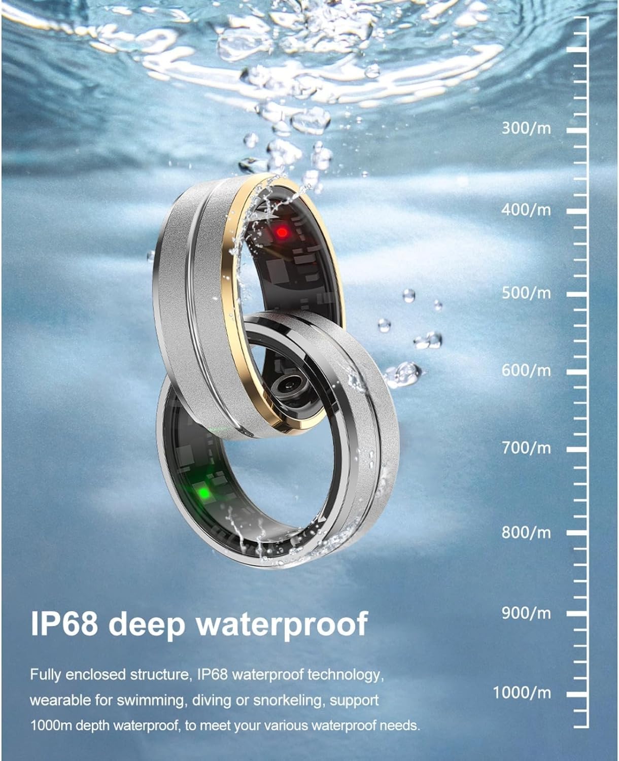 Yoidesu Smart Health Ring for Women & Men, IP68 Waterproof Wearable Fitness Ring with Sleep Monitoring Step Counting Camera Control Heart Rate Body Temperature (No. 9)