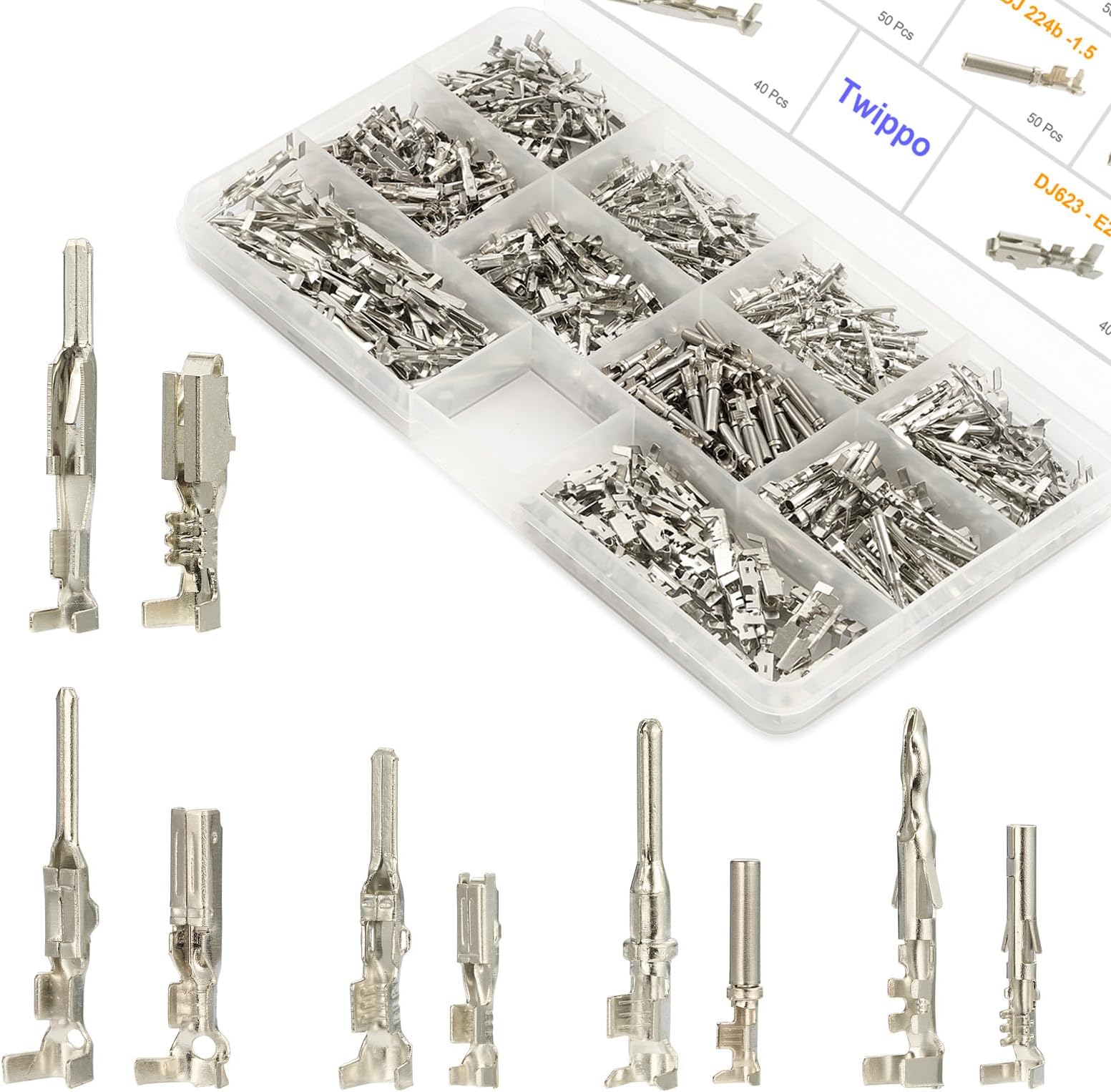440Pcs Automotive Electrical Pin Connectors Kit 1.5/1.8/2.5/2.8mm Pin Terminals Wire Connector Pins Wiring Harness Pin Kit Crimp Terminal Pins for 22-12 Gauge Plug
