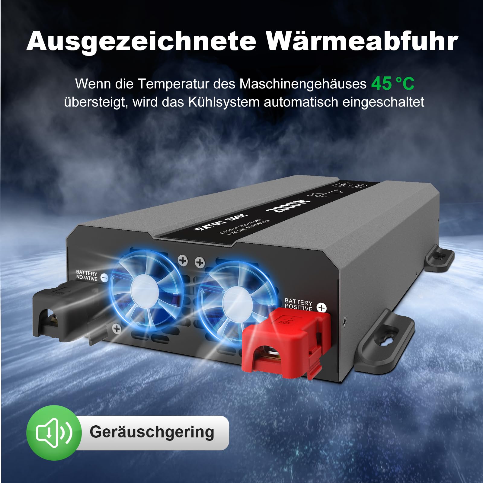 DATOUBOSS Wechselrichter 2000W 24V auf 230V, Reiner Sinus Spannungswandler, Power Inverter mit 2 AC-Steckdosen, USB & USB-C-Anschluss,LCD-Anzeige, 4000W Spitzenleistung für Wohnmobil, Solaranlage, Kfz