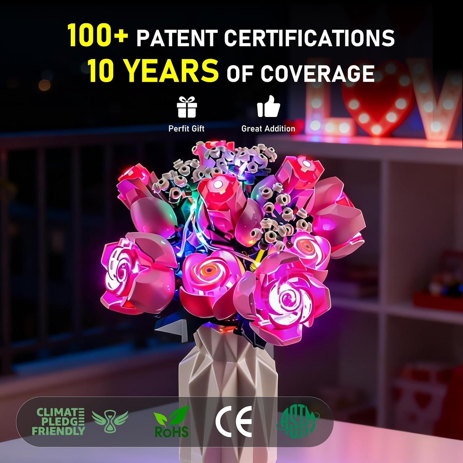 BRIKSMAX 2.0 Light Kit Compatible with Lego The Botanical Collection Bouquet of Pink Roses 10374 Building Sets- LED Lighting Kits for Valentine’s Day (Model Not Included)