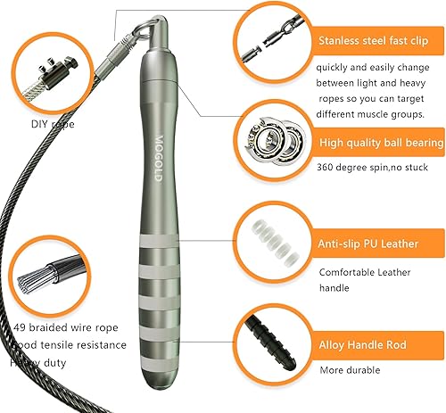 Miniatura 3 de Cuerda de saltar para hombresmujeresniños- Cuerda de saltar con diseño de clip rápido con bloques de peso extra - Cuerda de saltar de 0.079 in de