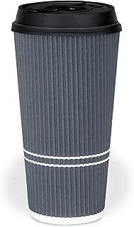 To Go Coffee Cups With Lids - 22 oz Disposable Coffee Cup With Lid. Large Togo Travel Paper Ripple Hot Cups Insulated For Hot, Cold Beverage Drinks, No Sleeves Needed (25, Dusk Grey)
