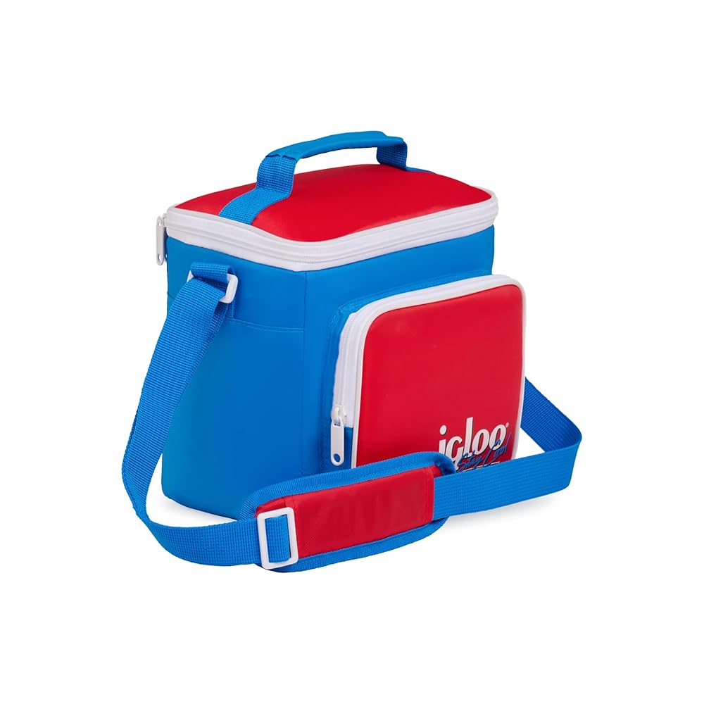 Igloo 90s Retro Collection Square Lunch Box Cooler with Front Pocket; Red, White & Blue
