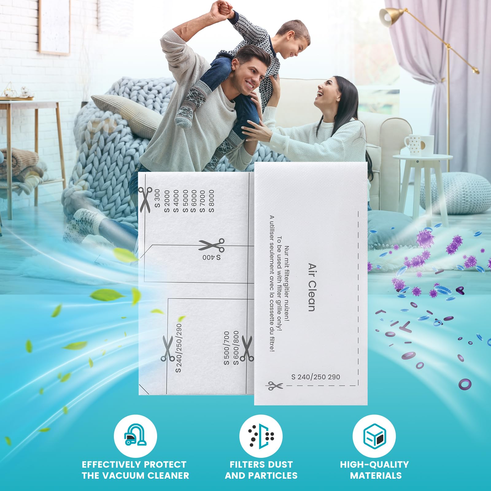 10 sztuk filtrów do odkurzaczy Miele, 5 sztuk filtrów ochronnych silnika i 5 sztuk filtrów wylotowych do odkurzaczy Miele Complete C1/2/3, Compact C1/2, Classic C1, Dynamic U1, S200-S899, S2000-S8999
