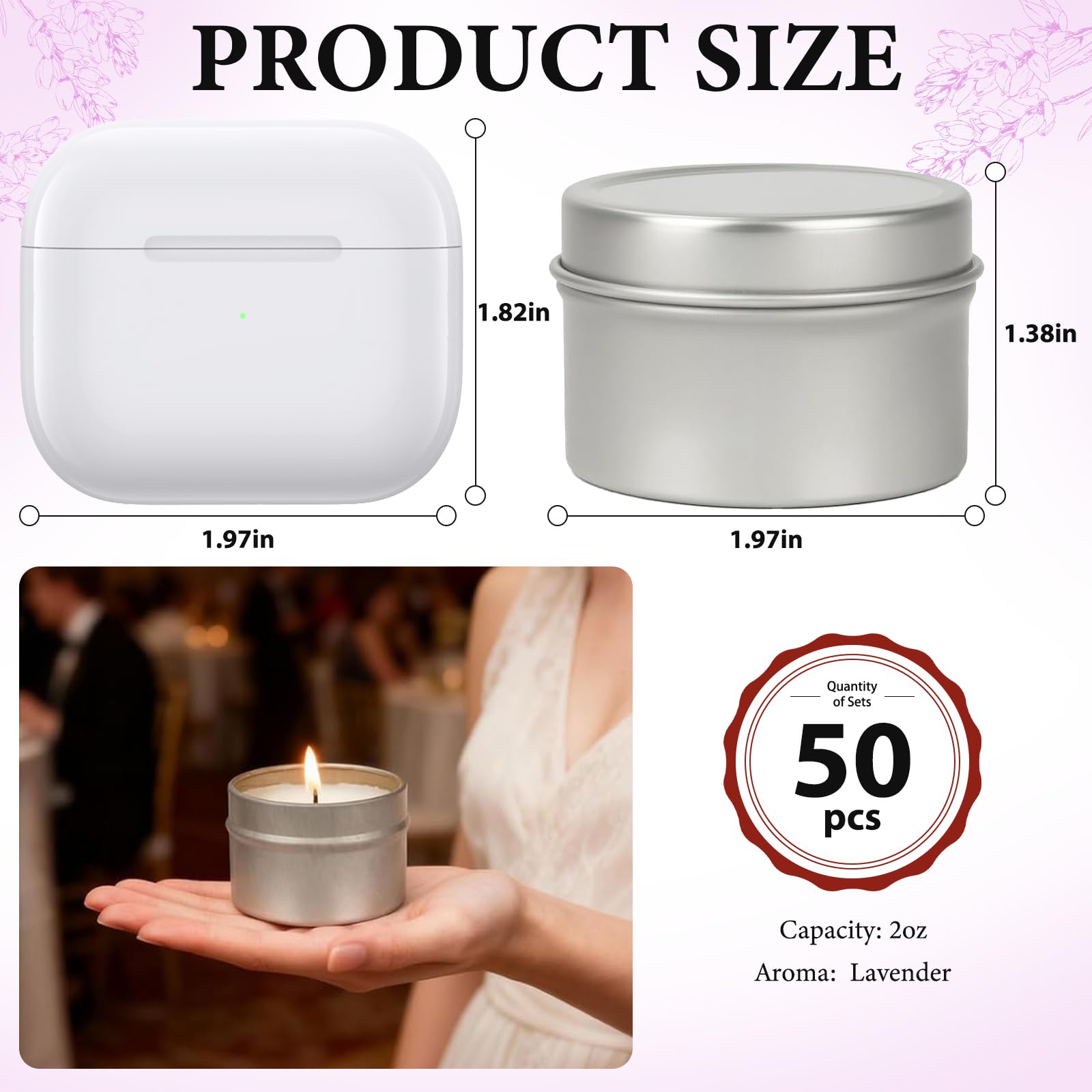 Set di 50 mini candele di soia profumate alla lavanda da 56,7 g, bomboniere per gli ospiti Bulk 50, la quantità di set multipli soddisfa le tue esigenze per regali di nozze e feste e bomboniere