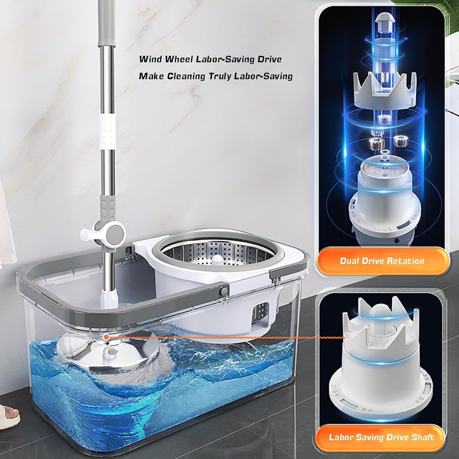Durable 12l Mop and Bucket Set with Comfortable Wringer, Ideal for Wet and Dry Cleaning of Floors, Windows, and Household Surfaces