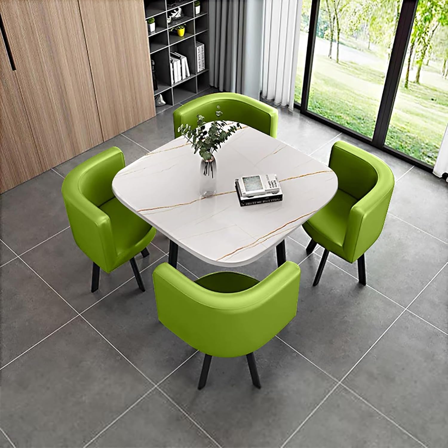 Marble Round Dining Table for 4 with Chairs - Coffee Table and Chair Set for Office, Balcony, Living Room - Dining Table and Chair Combination,Green 1-Square-Cortex