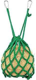 M METERXITY 1-Pack Rabbit Hay Feeder Mesh Bag Polyester, Green | Hanging Guinea Pig Hay Bags Holder, Large Capacity, with 2 Metal Hooks, for Rabbits, Chinchillas, Hamsters, Small Animal Pet