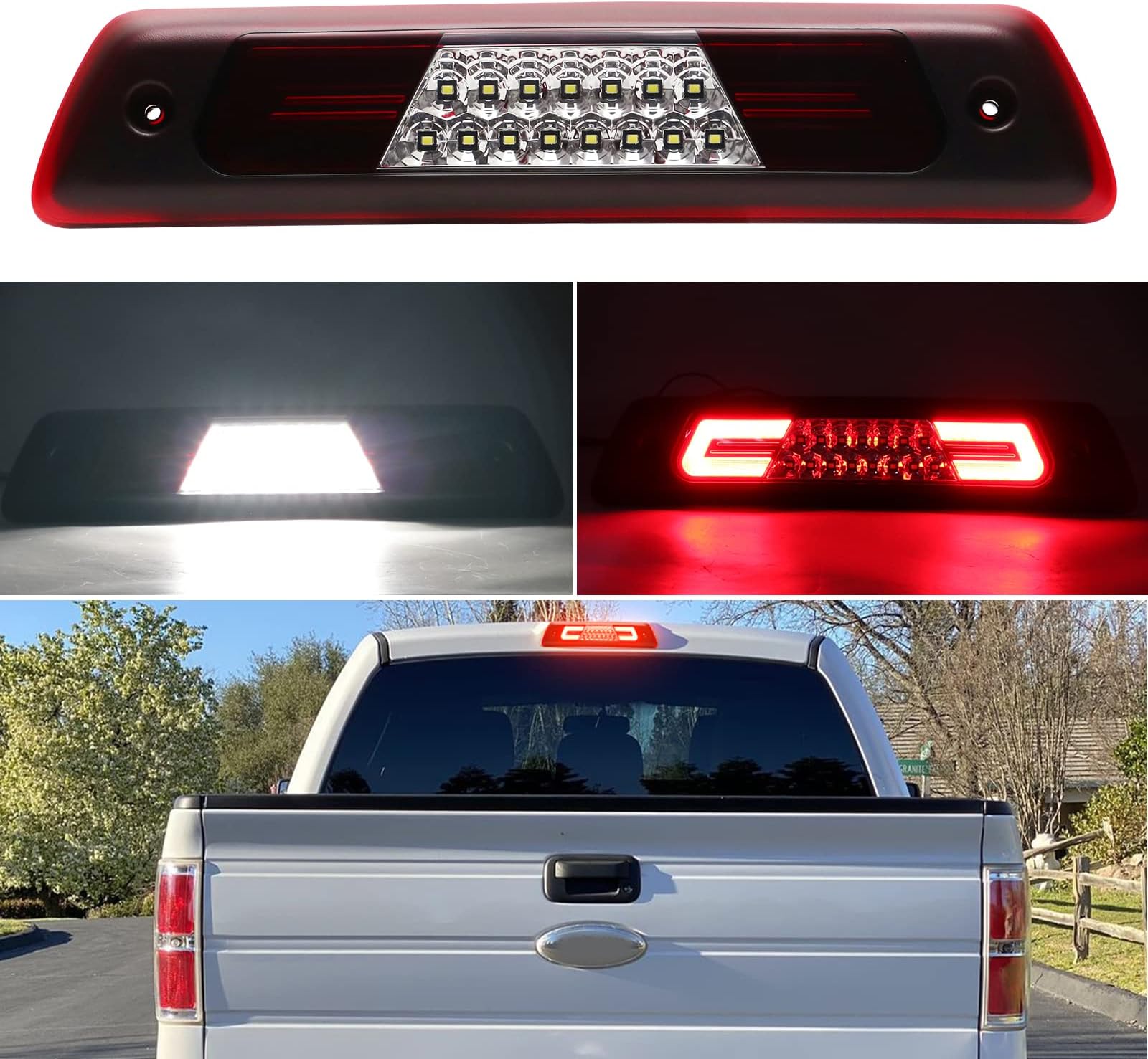 3rd Third Brake Lights LED Compatible with F150 2009 2010 2011 2012 2013 2014,Cab Roof Cargo Light Rear Center High Mount Stop Lamp C style(Fit for Rapt0r Red Lens)
