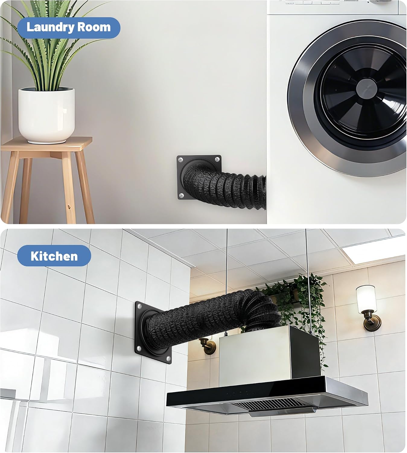 Magnetic Dryer Vent Connector Kit with 3.3ft Flexible Aluminum Foil Hose, 4'' Quick Release Airtight Seal Dryer Duct Connection, Fire-Resistant Airtight Seal & Reinforced Wall Connector (black)