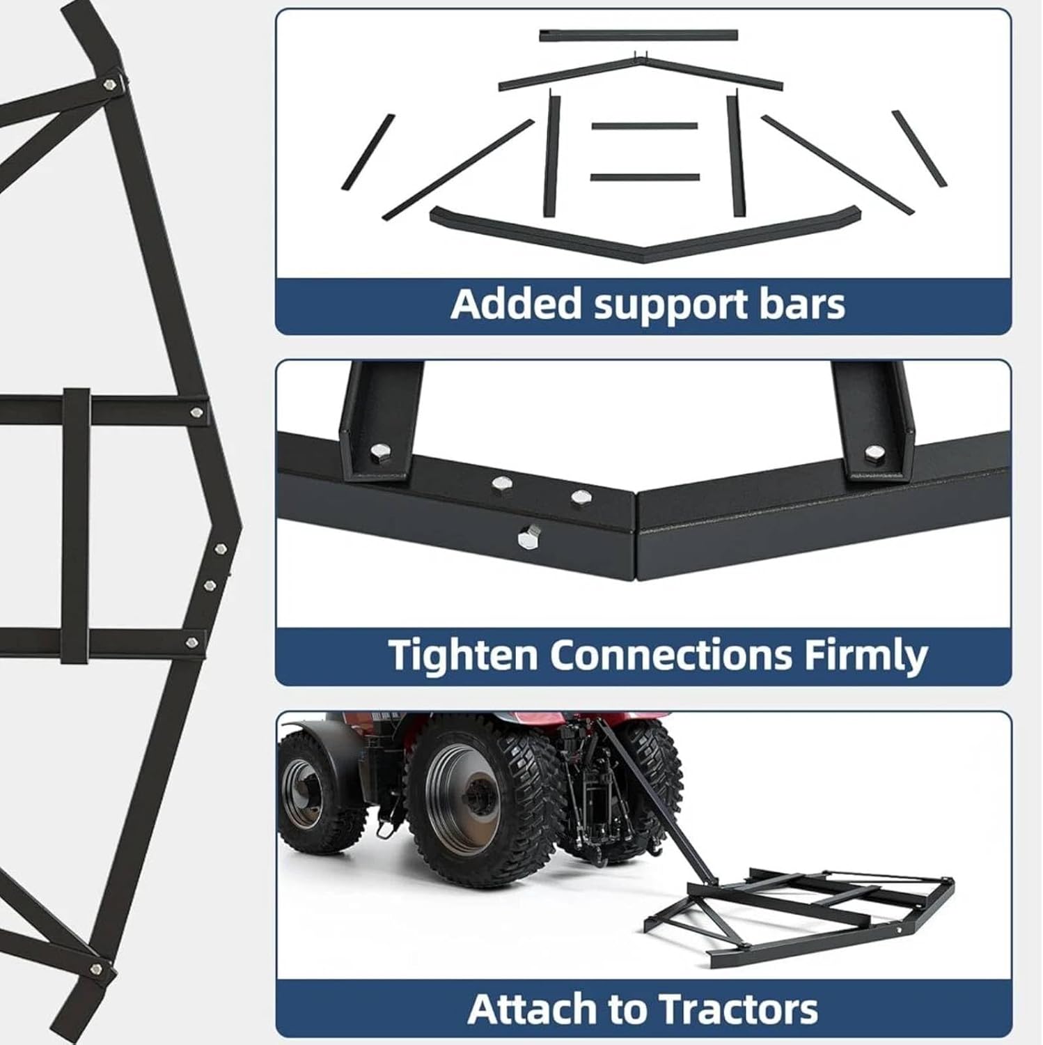 GAOMON Driveway Drag 66" Width, Driveway Drag Grader w/ 3 Sets Adjustable Bolts & 2 Reinforcement Bars Least 100lbs,Tow Behind Drag Harrow with Pin-Style Hitch (Basic Model, 66 inch)