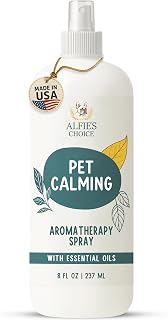 Alfie's Choice Pet Calming Spray 8oz for Cats & Dogs - Water-Based Lavender Ylang Ylang Valerian Mist for Relaxed Environment