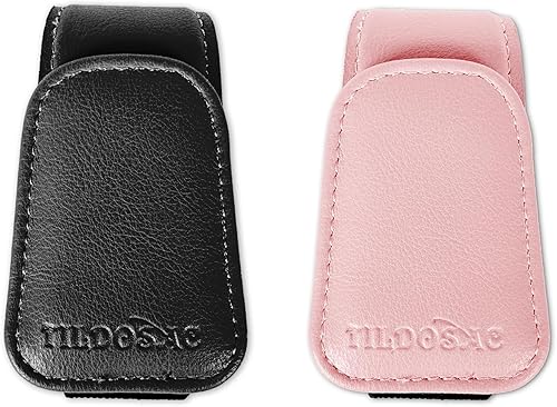 Miniatura 10 de Soporte para lentes de sol para visera de automóvil, soporte magnético de cuero para lentes de sol para automóvil con clip, color rosa