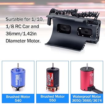 Surpass Hobby RC Motor Cooling Fans 30mm Twin Fan with Metal Heatsink for 1/8 1/10 RC Car 3650 3660 540 550 Brushless Motor (Black)