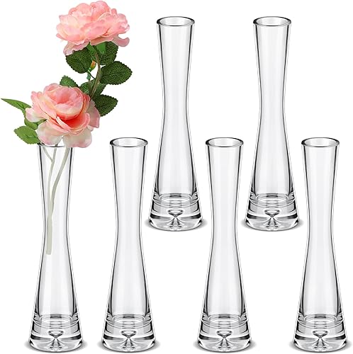 Sliner 6 jarrones altos de cristal para centros de mesa, jarrón transparente de María Bud, pequeño jarrón de flores individuales, jarrones