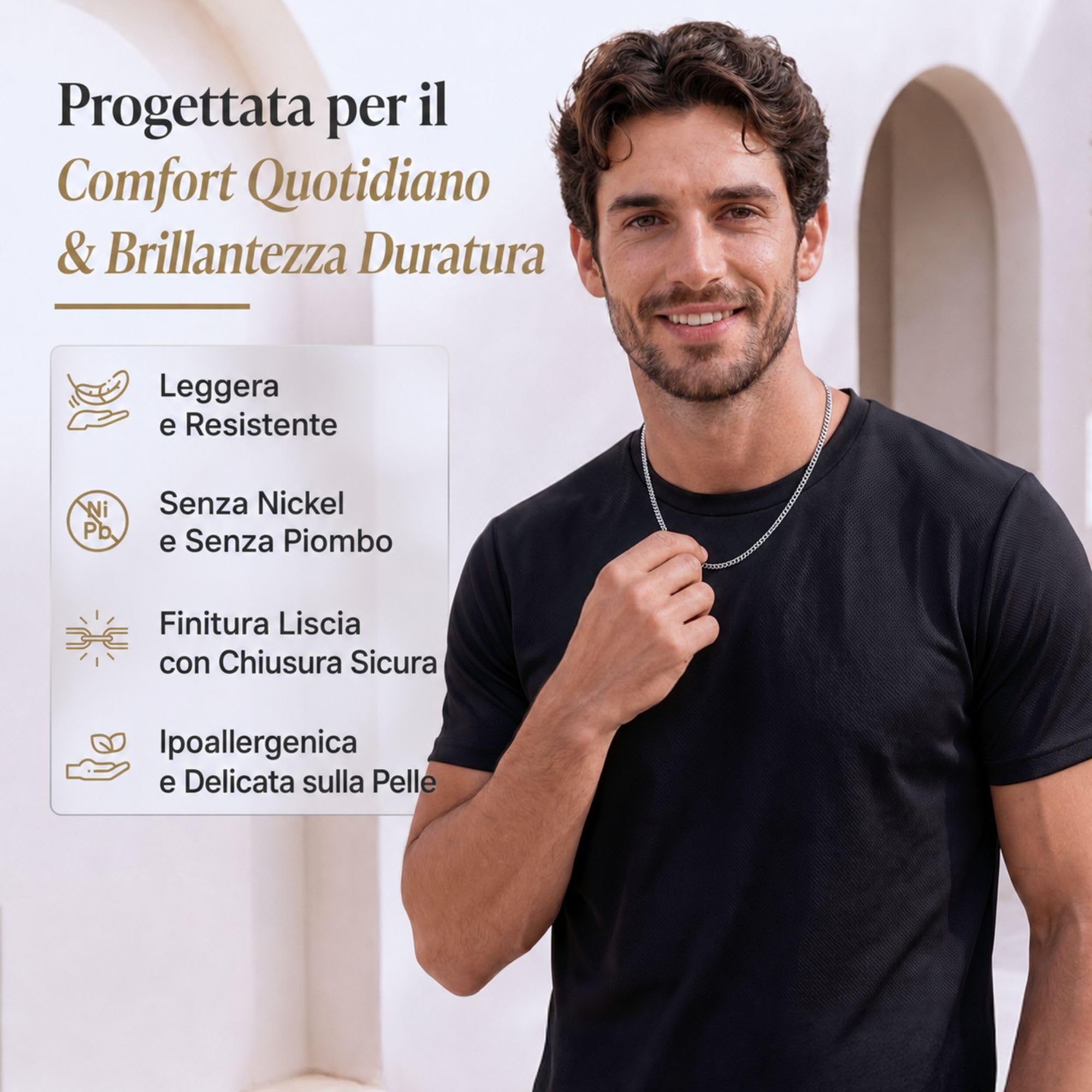 QUADRI - Collana Uomo Argento 925 - Collana Uomo Estiva - Regalo Compleanno