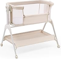 HARPPA Cuddly 3-in-1 Rocking Bedside Bassinet Sleeper with Breathable Mesh, Mattress, 5 Heights, Wheels for Newborns - Beige