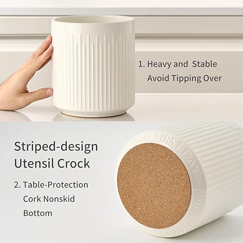 Miniatura 3 de JIEMEI HOME - Soporte para utensilios de cocina, de cerámica grande de 7.2 pulgadas para encimera de cocina, soporte para utensilios con tapete de