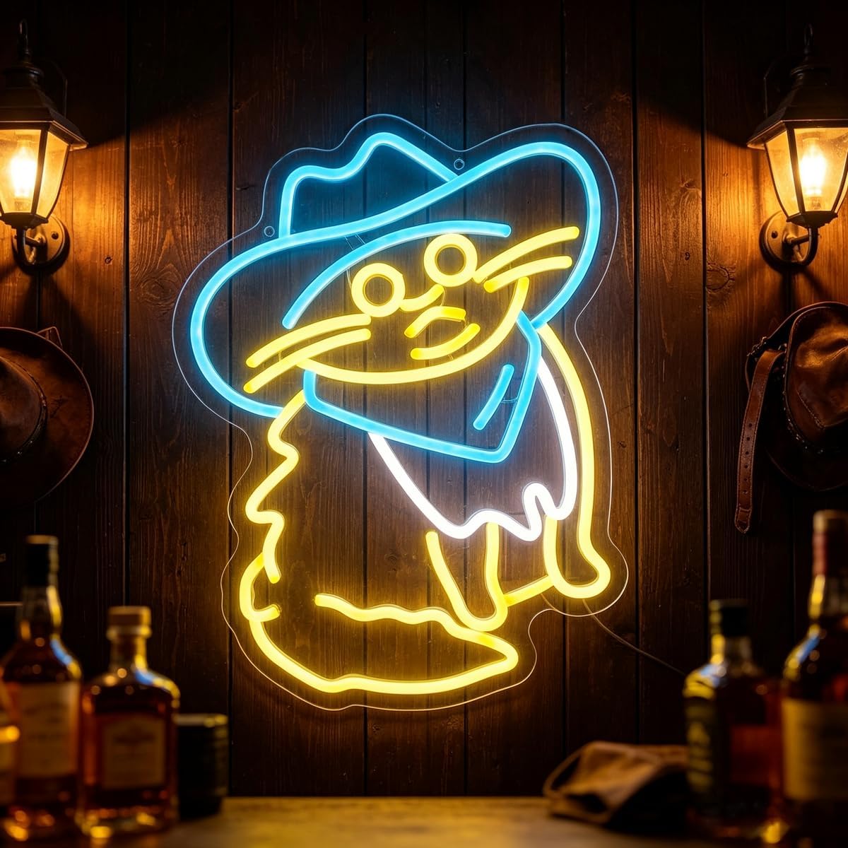 Western Cowboy Cat Neon Sign, Cool Cat with Cowboy Hat & Bandana LED Neon Wall Decor, USB Dimmable Neon Light for Bar Bedroom Game Room, Fun Gift for Cat Lovers image 2