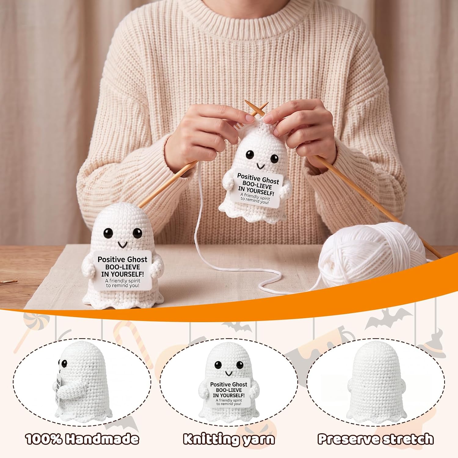 Mixweer 6 Pack Halloween Crochet Ghosts Positive Gifts for Adults