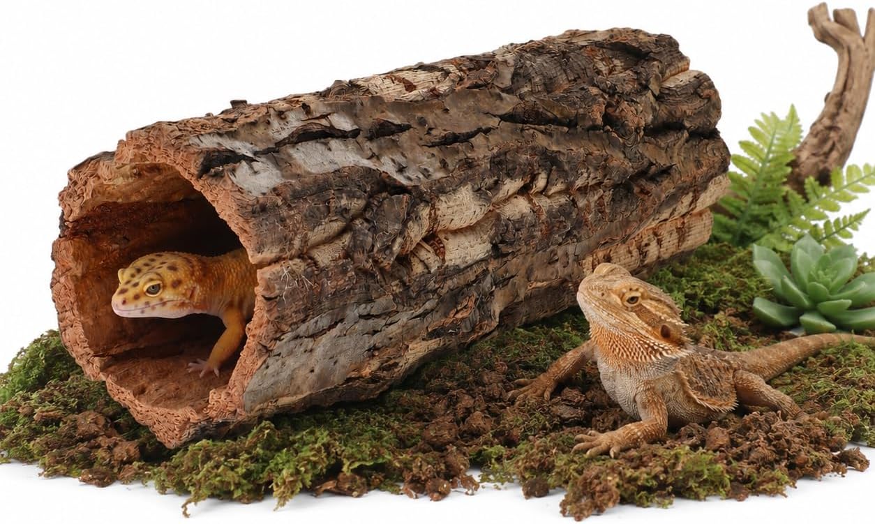 Homoyoyo Natural Wood Reptile Hide Cave Log, Tree Bark Terrarium Hideout for Gecko Snake Lizard Tortoise Spider and Hermit Crab – Rainforest Climbing Pets Habitat Decor Shelter 7. 86x3. 14x3. 14in